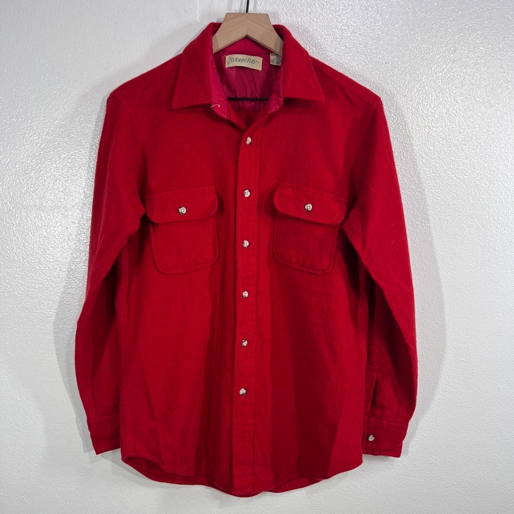 Vintage. 90s St Johns Bay Wool Shirt Mens Large T Red Solid Button Down Flannel